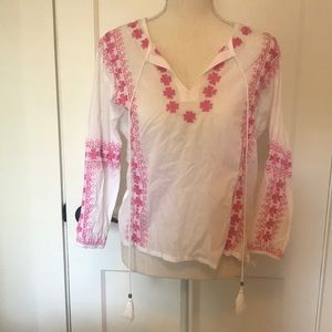 Madison Matthews pink and white embroidered top